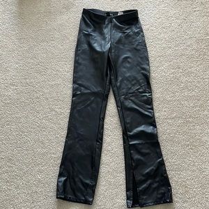 Slit leg faux leather pants
